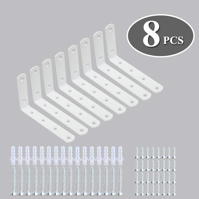 WINKER Corner Brace 8Pcs Shelf Bracket Heavy Duty White Steel L WINKER Corner Brace, Decorative Joint Angle Bracket for Shelf 5 InchX3 Inch Shelves Wall Hanging Bracket with Screws(16PCS)) - Image 2